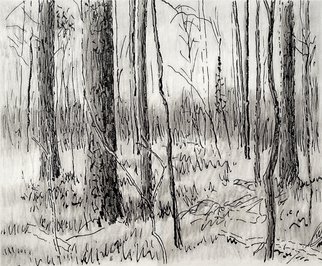 Keith Thrash; Woods In Spring, 1998, Original Printmaking Lithography, 9 x 9 inches. Artwork description: 241  Ink wash over print. ...
