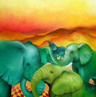 Massimiliano Stanco; Desert Elephants, 2009, Original Painting Oil, 40 x 40 inches. 