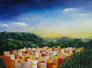 Massimiliano Stanco; Firenze, 2007, Original Painting Oil, 48 x 36 inches. Artwork description: 241  Firenze seen from the hills of Fiesole, early morning of MayThis work of art was created with pure pigments derived from natural substances.  It comes with a thick artisan- made wood frame in brushed silver or waxed historical gold.  Overall sizes 53x41...