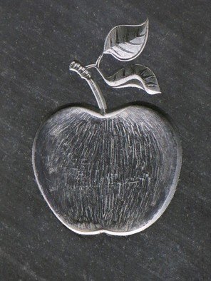 Nils Kulleseid; Apple Carved In Slate, 2016, Original Bas Relief, 4 x 6 inches. Artwork description: 241 Detail from a larger piece...