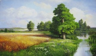 Alecxander Koval; Field By The Oaks, 2016, Original Painting Oil, 0.4 x 80 cm. Artwork description: 241   field , river , geese , trees , oil , realism , painting ...