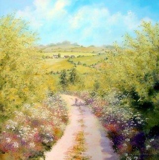 Stuart Parnell; Farm Track In Spring, 2007, Original Painting Acrylic, 50 x 50 cm. Artwork description: 241  A landscape in spring, a narrow track leads to a farmhouse in the distance, wildflowers line the sides of the hedgerow.Signed and dated, the painting continues on to the sides of the deep box canvas, no frame required. ...