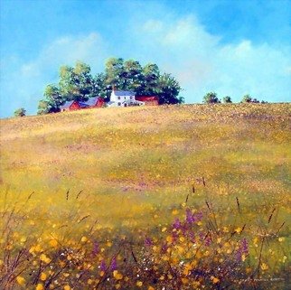 Stuart Parnell; Hillside Farm, 2007, Original Painting Acrylic, 50 x 50 cm. Artwork description: 241  Landscape in mid Wales featuring a wildflower meadow in late spring, leading up to a hill farm surrounded by trees on the skyline.Signed and dated, the painting continues on to the sides of the deep box canvas, no frame required. ...