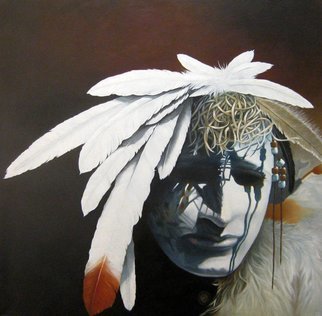 Suzanne Painter; Lakota Ghost Dancer, 2011, Original Painting Oil, 36 x 36 inches. Artwork description: 241  This Ghost Dancer captivated me, having a haunting look, almost trusting, but sad in the knowledge of the Ghost Dancer history.  ...