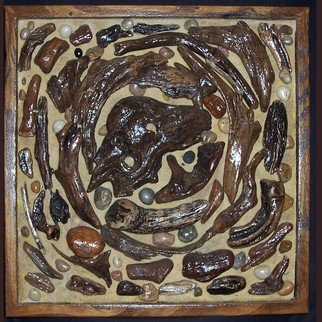 Janice Young; From The River 2, 2011, Original Collage, 16 x 16 inches. Artwork description: 241   Drift wood, stones, and, sand, on canvas over thick foam core, poly finish   ...