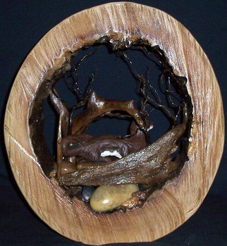 Janice Young; Hide And Seek, 2014, Original Mixed Media, 19 x 17 inches. Artwork description: 241    Log cross section, drift wood, porcelain, oil paint, finishers                               ...