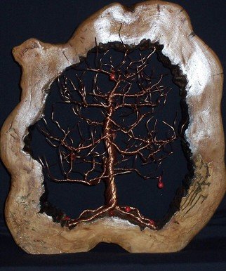 Janice Young; Winter Apple, 2013, Original Mixed Media, 12 x 17 inches. Artwork description: 241        Apple log cross section, porcelain, reclaimed copper house wire, stain, paint, and finish                             ...