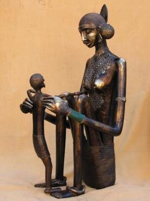 Sushil Sakhuja; Mother And Child, 2005, Original Sculpture Bronze, 19 x 37 inches. 