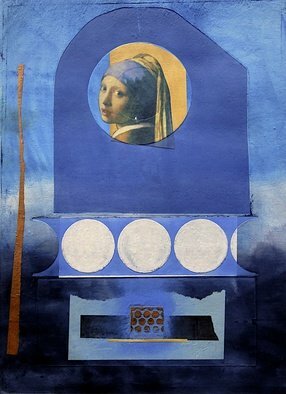 Suzanne Benton; Girl With The Pearl, 2015, Original Printmaking Other, 20 x 27.3 inches. Artwork description: 241  Vermeer, Proust, collage, mixed media, printmaking, Chine colle, color, form, structure, layers, interweaving, spotlight to art history ...