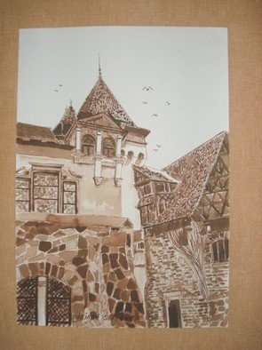 Iuliana Sava; Old Castle From Pelisor S..., 2008, Original Drawing Other, 21 x 29 cm. Artwork description: 241  Drawing ink on paper, size 21x29cm, 2008. Post i pay. ...