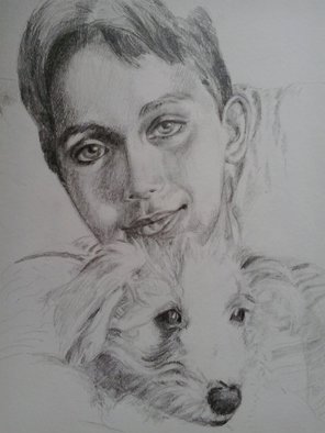 Iuliana Sava; The Boy With Dog Her Friend, 2013, Original Drawing Pencil,   cm. 