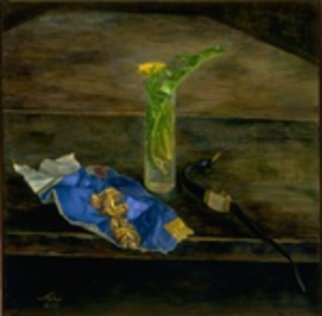 Sofia Wyshkind, 'Hercules I', 2003, original Painting Oil, 12 x 12  x 3 inches. Artwork description: 1911  Piece of newspaper with sign Hercules and glass with grass ...