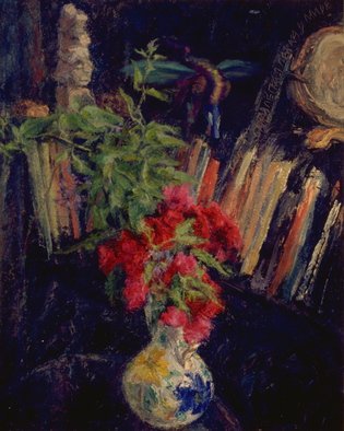 Sofia Wyshkind, 'Roses for Ura', 1996, original Painting Oil, 14 x 18  x 3 inches. Artwork description: 1911   Roses and book shelf ...
