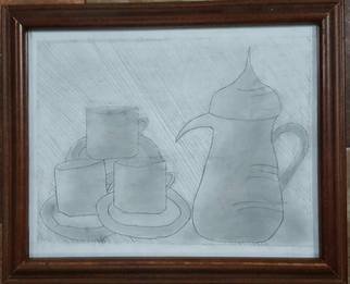 Taha Alhashim; Eastern Art , 2009, Original Drawing Pencil, 19.5 x 25 cm. Artwork description: 241 This drawing is about what some of the old Eastern countries used in order to drink coffee or tea. It was made in 2009, and it was first drawn and colored by pencils only, but then I added a brown color to improve it. ...