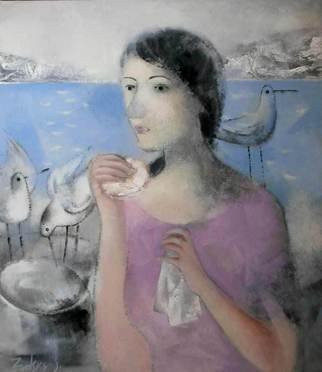 Stanislav Zvolsky; Morning, 2008, Original Painting Oil, 71 x 81 cm. Artwork description: 241  oil, painting, DSeagulls, the sea, a breakfast, the young girl, morning, portrait,    ...