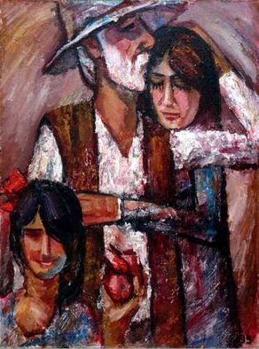 Najmaddin Huseynov; My Grandfather, 2005, Original Painting Oil, 52 x 68 cm. Artwork description: 241    cardboard on oil       oldman and Children              ...