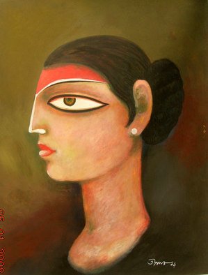 Tapan Kar; AGE SIXTEEN, 2004, Original Painting Tempera, 22 x 28 inches. Artwork description: 241  The girl is in her age sixteen years. She has an innocent beauty. ...