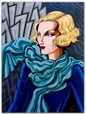 Tara Hutton; Dominique, 2015, Original Painting Acrylic, 30 x 40 inches. Artwork description: 241  Art Deco, figurative, woman, glamour, lady, portrait, face, eyes, wavy hair, beautiful, Hollywood, ruffles,  ...