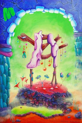 Viktoria Zhornik; Fountainhead, 2012, Original Painting Acrylic, 60 x 90 cm. Artwork description: 241  arch, water, stones, fountain, landscape, ponds, springs, ruins, wall, mist, morning, flowers, balloons  ...