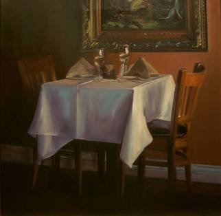 Thalia Stratton; Table For Two, 2009, Original Painting Oil, 20 x 20 inches. Artwork description: 241  Dining Interior ...