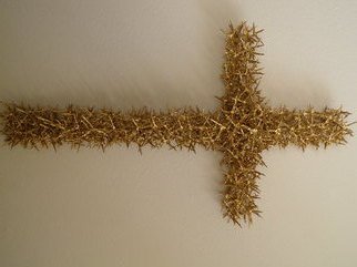 Robert Haifley; Gold Over Sin, 2015, Original Sculpture Wood, 18 x 36 inches. Artwork description: 241  Toothpick Sculpture titled Gold Over Sin. This piece contains over 6,500 small narrow toothpicks. Each toothpick had to be individually cracked in 2- places then glued together to form a small thorn. This process is extremely time consuming but rewarding to me as a sculptor. Each ...