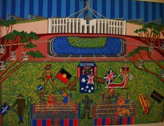 Theodore Kennett Raj; Argy Bargy Arena, 2012, Original Painting Acrylic, 120 x 90 cm. Artwork description: 241    this shows the australian parliment   ...