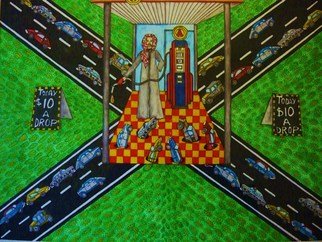 Theodore Kennett Raj; Gas  Oh  Lean, 2009, Original Painting Other, 100 x 84 cm. Artwork description: 241  this pictures dipicts the future of gasolean when petrol gets scares and lawlessness begins around a few petrol heads. ...