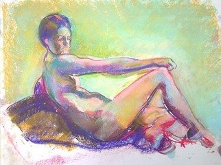 Timothy King; Kelsey Reclined Hand On Knee, 2007, Original Pastel, 14 x 10 inches. 