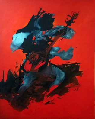 Tirthankar Biswas; Djentleman, 2014, Original Painting Oil, 48 x 60 inches. Artwork description: 241     Musician playing agauiter       ...
