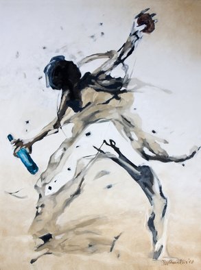 Tirthankar Biswas; On The Rampage, 2008, Original Painting Oil, 36 x 48 inches. Artwork description: 241  Trying to destroy some thing with throwing stone/ empty bottle  ...