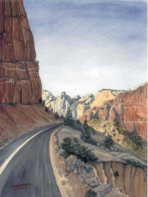 Robert Tittle; Zion Switchback, 2004, Original Painting Acrylic, 11 x 14 inches. Artwork description: 241 Zion National Park, Landscape, Out West, Mountains ...