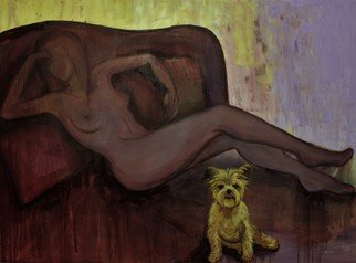 Tiziana Fejzullaj; Dog In Bed, 2016, Original Painting Oil, 36 x 48 inches. Artwork description: 241  Dog in Bed...