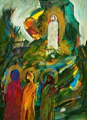 Paulo Medina; Do Not Be Afraid, 2023, Original Painting Acrylic, 30.5 x 40.6 cm. Artwork description: 241 So the women hurried away from the tomb, afraid yet filled with joy, and ran to tell his disciples.  Suddenly Jesus met them.  aEURoeGreetings, aEUR he said.  They came to him, clasped his feet and worshiped him.  Then Jesus said to them, aEURoeDo not be afraid.  Go and ...