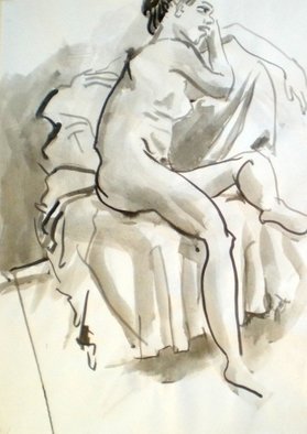Antonio Trigo; Nude On The Sofa, 2011, Original Drawing Other, 50 x 70 cm. Artwork description: 241  Mixing of charcool with indian ink ...