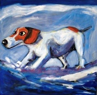 Jo Tuck; Surfing Dog, 2009, Original Printmaking Giclee - Open Edition, 20 x 20 inches. Artwork description: 241   Giclee print of oil painting    ...