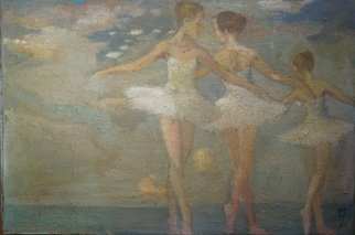 Malcolm Tuffnell; Dancing With The Clouds, 2014, Original Painting Other, 30 x 20 inches. Artwork description: 241 a fantasy of joyful ballerinas against a backdrop of clouds...