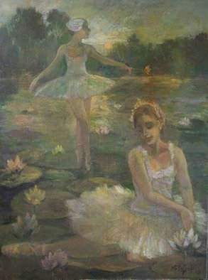 Malcolm Tuffnell; Moonlight Swans And Lilies, 2012, Original Painting Oil, 36 x 48 inches. Artwork description: 241 this major work was inspired by Swan Lake ballet , danced by the Marinsky Theater Ballet in 2012...