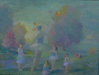 Malcolm Tuffnell; The Ballet Lesson, 2020, Original Painting Oil, 48 x 36 inches. Artwork description: 241 a lovely group of girls surround a prima ballerina in a park in a major city, perhaps Chicago. .  Oil on canvas 36 x 48  2020. My major work from the horrific, yet productive, year. ...