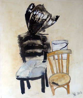 B Van Der Heide; Chair And Moth, 2007, Original Painting Acrylic, 160 x 190 cm. Artwork description: 241  Part of the' Dance of the transient forms' series ...