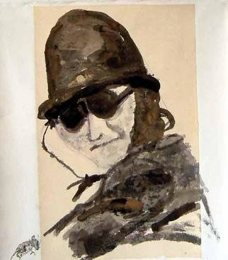 B Van Der Heide; Moeke, 2003, Original Painting Acrylic, 90 x 100 cm. Artwork description: 241 This is a painting of my mother dressed to ride a motor cycle. It is executed in acrylic paint on handmade paper on canvas. ...