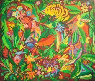 Mimi Revencu, 'Jungle 2', 2010, original Painting Acrylic, 70 x 60  x 2 cm. Artwork description: 1758  city, art, painting, contemporaryart, Acrylic, artwork, birds, green, ArtCollector, illustration, glarify, artforsale, modern art, acrylic paint, visual arts, artfair, mimirevencu, mirabilism, artmogallery, artmo, romanianart...