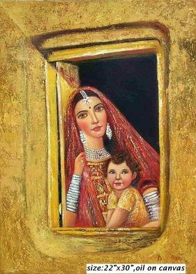 Priti Parikh; Mother And Child, 2005, Original Painting Oil, 22 x 32 inches. Artwork description: 241 A Mother And child waiting for their beloved painting is based on rural indian theme. I have given knife treatment in painting. ...