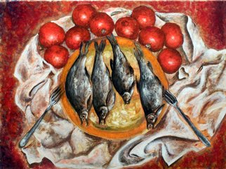 Vladimir Kezerashvili; Fish And Tomatoes, 2012, Original Painting Acrylic, 24 x 18 inches. Artwork description: 241  still life, fish, tomatoes, eggs, lemons         ...