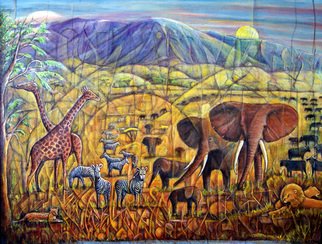 Walter Crew; Walters Africa, 2011, Original Collage, 39.5 x 29.5 inches. Artwork description: 241  acrylic collage african animals scene             ...
