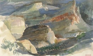 Walter King; Apache Butte, 2004, Original Watercolor, 10 x 6 inches. Artwork description: 241    It was very cold above The Flying Dutchman Saloon the afternoon I painted this. The Superstition Mtns are cold in January.  ...