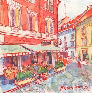 Yevgenia Watts; Coffee In Bratislava, 2012, Original Watercolor, 6 x 6 inches. Artwork description: 241 Watercolor and ink on Aquabord ...