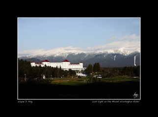Wayne King; Light Fades On Mount Wash..., 2008, Original Photography Color, 32.5 x 24 inches. Artwork description: 241  Daylight fades on Mount Washington and the famed Mount Washington Hotel at Bretton Woods where the IMF was established. The Mount Washington is one of the last remaining Grand Hotels of the White Mountains which at one time boasted many more. ...
