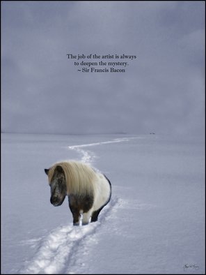 Wayne King; The Ponys Trail Francis B..., 2014, Original Photography Color, 16 x 20 inches. Artwork description: 241  A pony on a long trail into the mist. Quote from Sir Francis Bacon: The job of the artist is always to deepen the mystery.This is a limited edition art poster. Only 100 signed prints will be made.The original has been archived and kept only ...