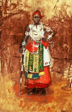 Joseph Weinzettle; Vodunsi, 2001, Original Painting Oil, 12 x 16 inches. Artwork description: 241  Painting of Vodunsi, an Amazon soldier of Dahomey, ca. 1700- 1800s in the Kingdom of Dahomey.     ...