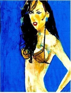 Harry Weisburd; Gold Bikini, 2020, Original Watercolor, 9 x 12 inches. Artwork description: 241 Sensual woman in Gold Bikini...